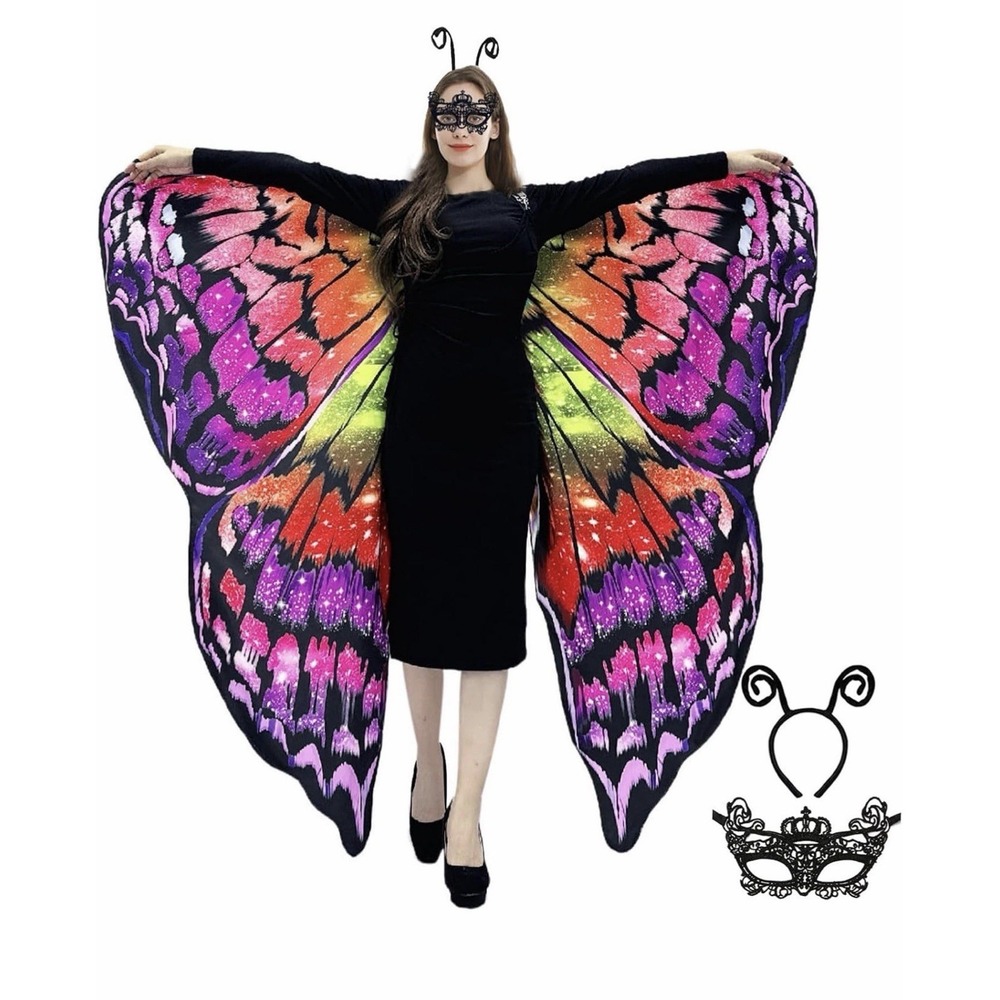 One size Double Sided Printing Butterfly Costume with Cape, Mask & Wire Antenna